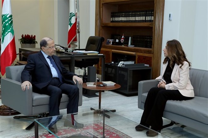 Image result for ‫رئيس الجمهورية تابع عمل الوزارات وخطط تفعيلها واستقبل الوزيرتين عكر ونجم‬‎